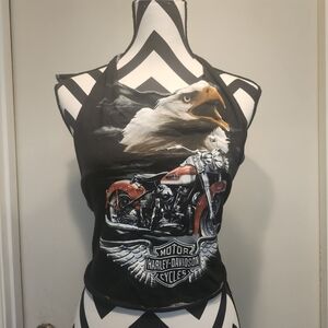 Harley-Davidson Black and Orange Eagle Graphic Halter Top